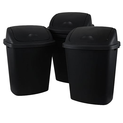 10 Gallon Black Swing Top Trash Cans, Pack of 4 Plastic Waste Bin for Kitchen Office