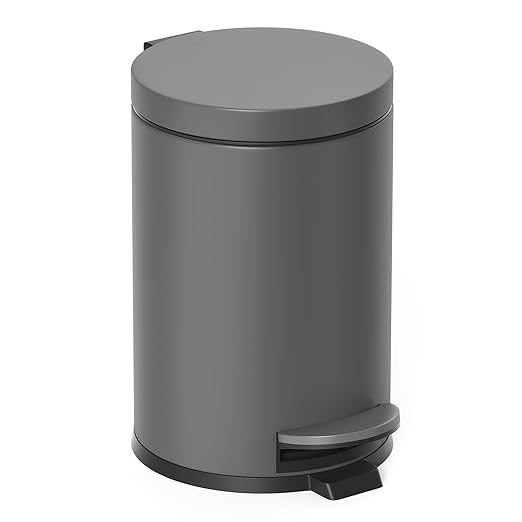 Cesun 1.2 Gallons Small Gray Trash Can, Bathroom Garbage Can with Lid and Foot Pedal, Mini Round Wastebasket for Bathroom, Bedroom, Office, 4.5 Liters / 1.2 Gallons, Gray