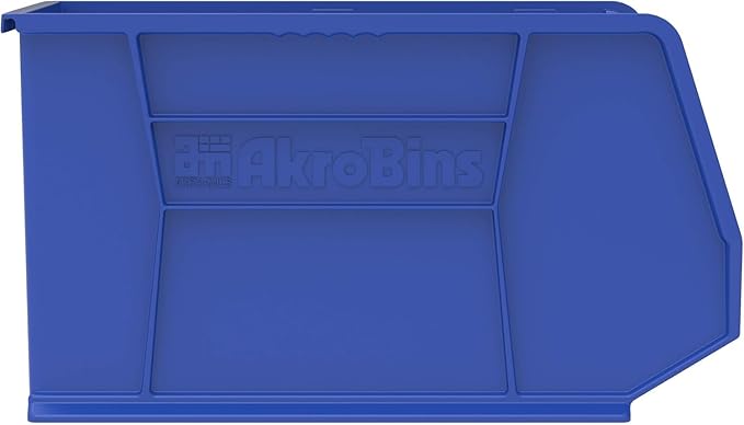 Akro-Mils 30260 AkroBins Plastic Storage Bins, Space-Saving Stackable Bins for Garage, Pantry, Craft Organization, 18" x 11" x 10", Blue, 6-Pack