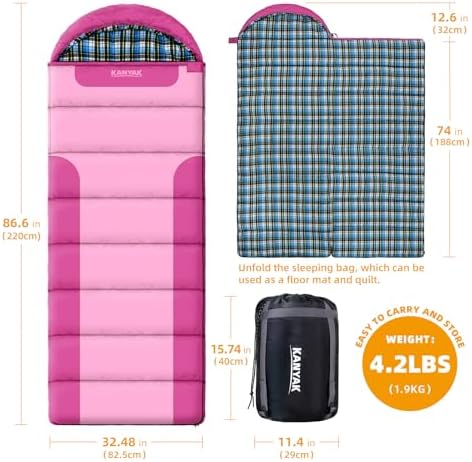 Cotton Flannel Lined Sleeping Bag for Adults Teens Kids, Cold Weather &Warm, 3 Seasons, Lightweight Compact Camping Essentials Equipment, Hiking, Outdoor, Travel