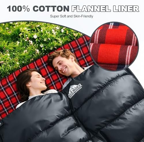 Cotton Flannel Double Sleeping Bag, 2 Person Camping Sleeping Bag