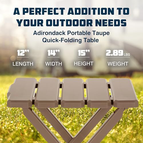 Camco Adirondack Quick-Folding Plastic Side Table, Taupe, 2 Pack, 51883