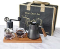 SOTECH Pour Over Coffee Maker Set Chinese Tea Set Wooden Storage Tray Coffee Dripper Glass Server Coffee Scoop DIY Manual Pour Over Kit Black(Portable Natural Jute Bag Set)