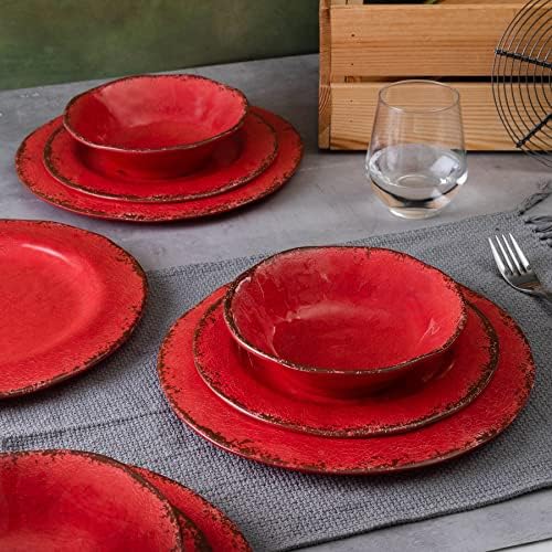 LEHAHA Melamine Dinnerware Sets for 4, 12Pcs Farmhouse Plates and bowls Set
