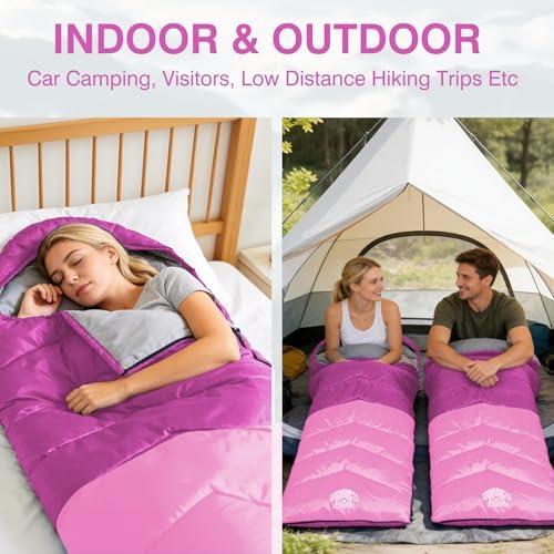 Sleeping Bags for Adults & Kids for Camping Hiking Trips Warm Cool Weather, Lightweight and Waterproof with Compression Bag, 3-4 Season Indoors Outdoors Activities