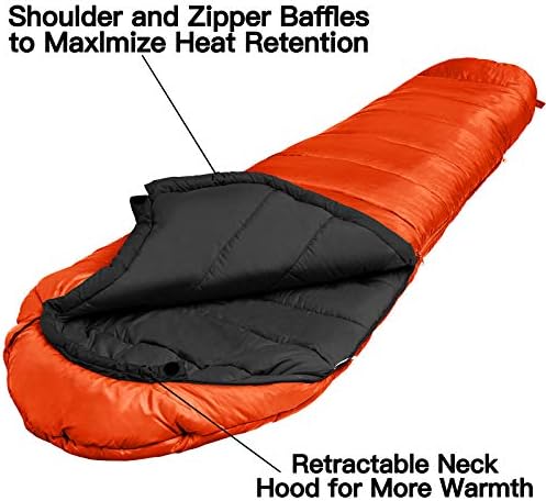 Bessport Mummy Sleeping Bag | 15-45 ℉ Extreme 3-4 Season Sleeping Bag for Adults Cold Weather– Warm and Washable, for Hiking Traveling & Outdoor Activities