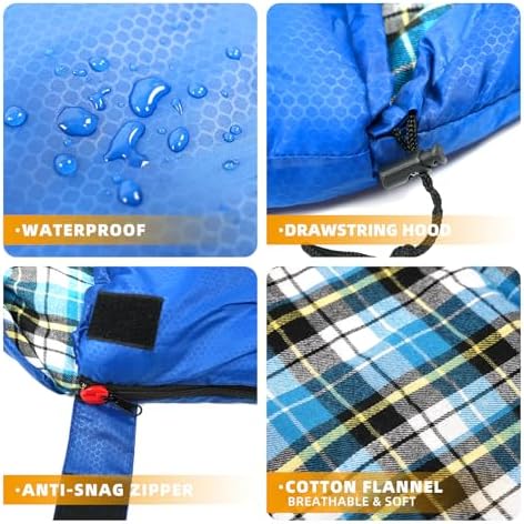 Cotton Flannel Lined Sleeping Bag for Adults Teens Kids, Cold Weather &Warm, 3 Seasons, Lightweight Compact Camping Essentials Equipment, Hiking, Outdoor, Travel