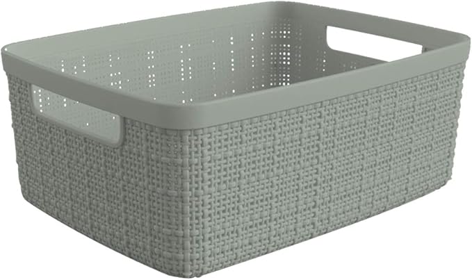 Curver Jute Decorative Plastic Organization and Storage Basket Perfect Bins for Home Office, Closet Shelves, Kitchen Pantry and All Bedroom Essentials, Small, Grey, Set of 8