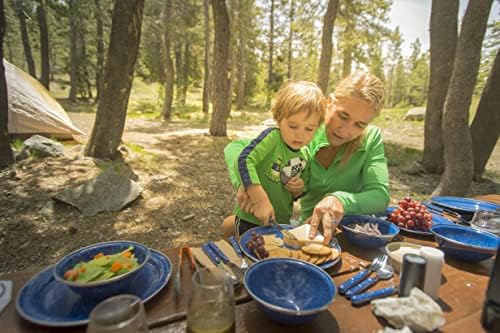 GSI Outdoors Pioneer Enamel 12 Pieces (4-Person) Dish Set I Enamelware Dishes Including Plates, Bowls and Mugs for Camping, Outdoors, RV, Camp, Blue