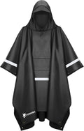 PTEROMY Hooded Rain Poncho for Adult with Pocket, Waterproof Lightweight Unisex Raincoat for Hiking Camping Emergency