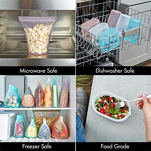Zip Top Reusable Food Storage Bags | Small Cup [Teal] | Silicone Meal Prep Container | Microwave, Dishwasher and Freezer Safe | Made in the USA