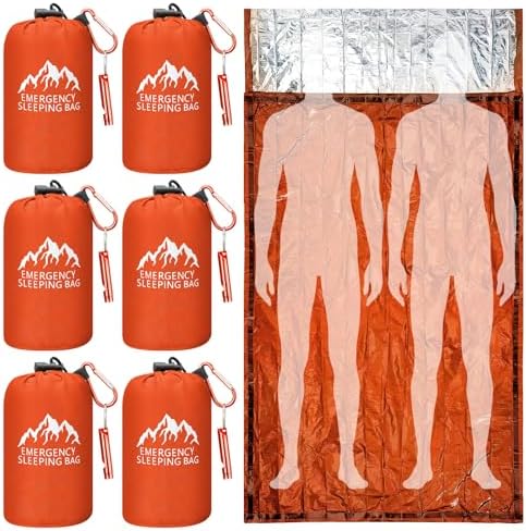 Oudain 6 Pcs XL Emergency Sleeping Bag Waterproof Bivy Sack Whistle