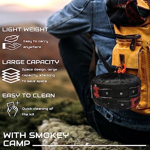 7Pcs Camping Pan Set - Backpack Cookware Pot and Pans Set, Survival Cooking Kit for Hiking, Picnic