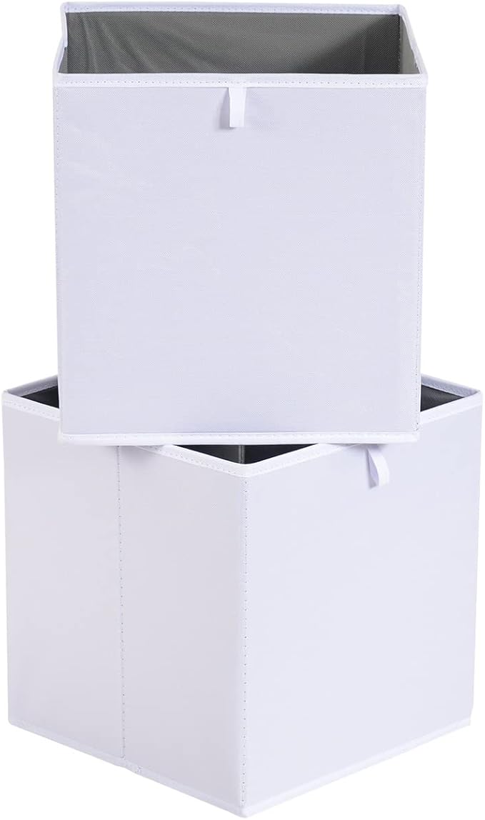 Amazon Basics Cube Organizer Bins, Collapsible Storage Baskets for Shelves, White, Pack of 6, 13x15x13"