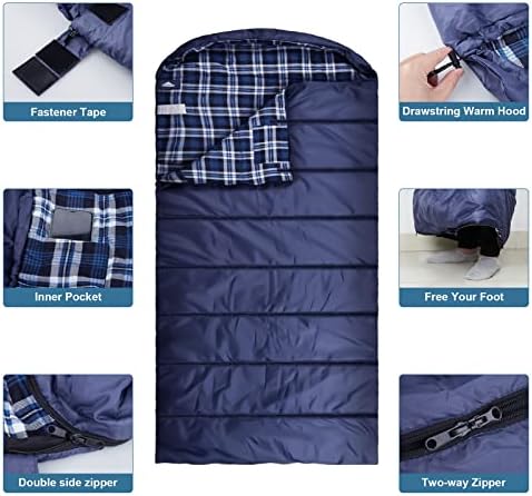 Cotton Flannel Sleeping Bag for Adults, Lightweight Sleeping Bag
