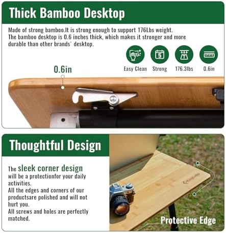 KingCamp Bamboo Folding Table with Adjustable Height