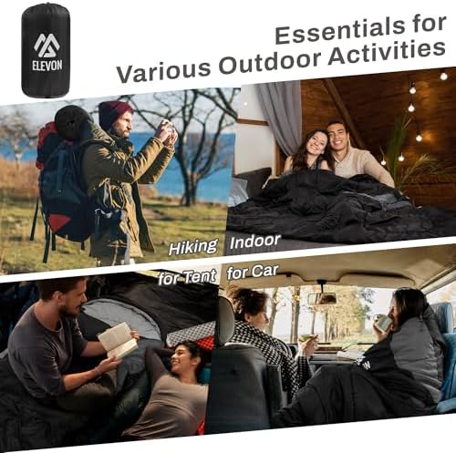 Elevon Double Sleeping Bag for Adults with 2 Pillows, Lightweight Machine Washable 2 Person Sleeping Bag for 3 Seasons Camping Hiking Traveling, Multicolor Option