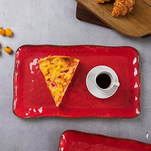 LEHAHA Melamine Crackled Rustic Serving Platter Set of 2, Rectangular Trays