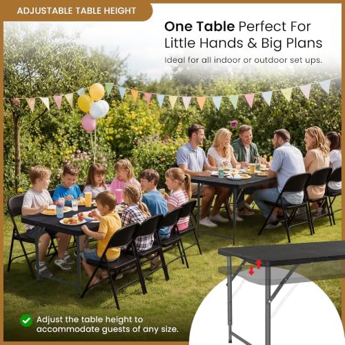 5.5 Feet ADJUSTABLE Foldable Table with Built in Handle & Steel Legs | 5.5FT Heavy Duty Folding Portable | Perfect for Party, Dining, Wedding, Events, Picnic Indoor, Outdoor, Camping, Utility, Folding