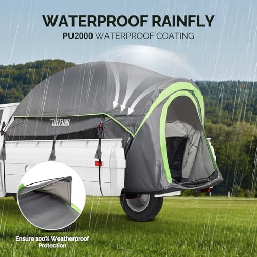 TUFFIOM 5.5-6ft Pickup Truck Tent for Camping, Truck Bed Tent with Reinforcement Fiberglass Poles, PU2000mm Waterproof and Rainfly for 2 People, Easy Set Up, Good Ventilation, Green