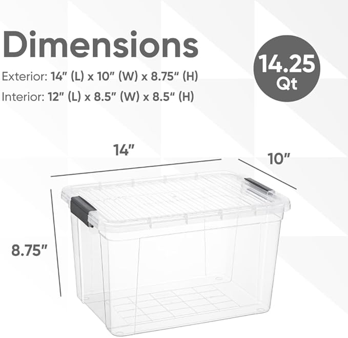 Superio Storage Bins with Lids, Clear Plastic Containers for Organizing, Stackable Totes, BPA Free, Odor Free, Organizer Boxes for Home, and Dorm (4 Pack, 14.7 Qt)