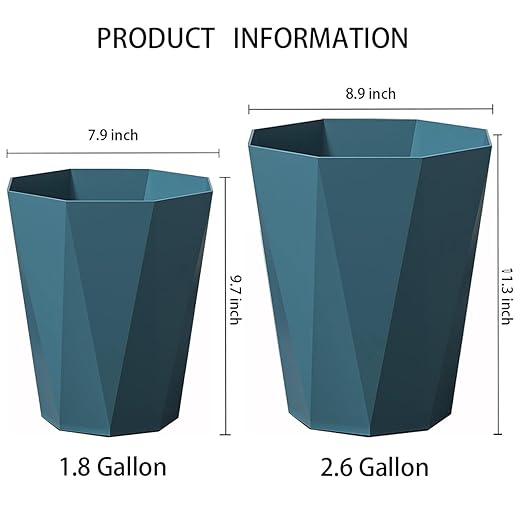 Small Trash Can 2 Pack Bathroom Garbage Can 2.6 Gallon Waste Basket for Dorms Bedrooms Offices, Blue