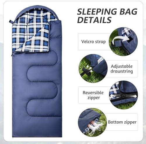 Uniqwamer Sleeping Bag for Adults Kids - 4 Seasons Cold & Warm Weather Flannel Camping Sleeping Bags, Lightweight & Waterproof 45°F Sleeping Bag for Camping Hiking Outdoor Travel
