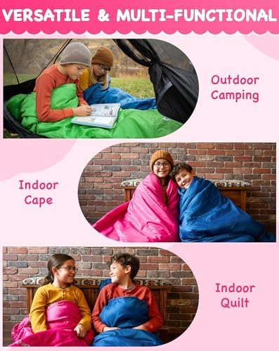 KingCamp 45°F Kids Sleeping Bag, 100% Flannel Sleeping Bag for 10-12 Child