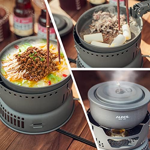 ALOCS 11pc Lightweight Camping Cookware Set with Gas and Alcohol Stove