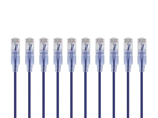 Monoprice SlimRun Cat6A Ethernet Patch Cable - Network Internet Cord - RJ45, Stranded, UTP, Pure Bare Copper Wire, 30AWG, 0.5 Feet, Purple, 10-Pack