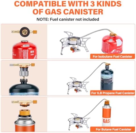 WADEO 3900W Windproof Camping Stove, Camping Gas Stove with Piezo Ignition, Backpacking Stove Portable Camping Stove with Two Fuel Canister Adapter for Outdoor Backpacking Hiking and Picnic