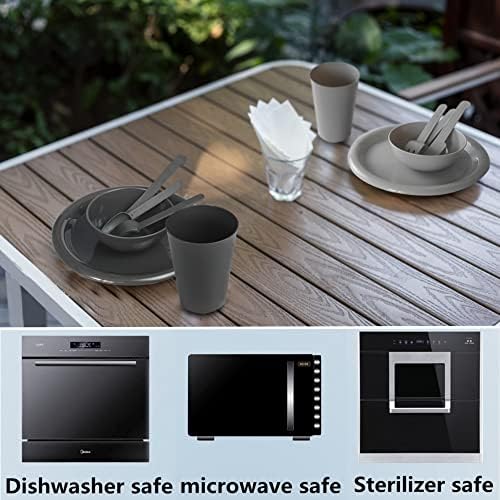 24Piece Plastic Plates and Bowls Sets Dinnerware Set Dishes Set for 4,College Dorm Room Essentials,Camping Plates and Bowls with Tumbler,Knives,Forks and Spoons,Mess Kit,Microwave Safe,BPA Free