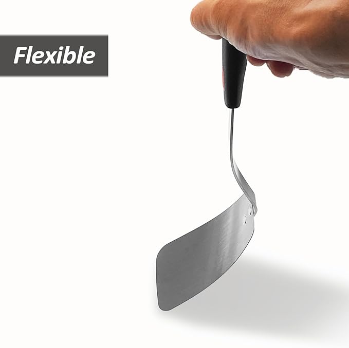 Stainless Steel Flexible Spatula Solid Turner, XiaoZu Thin Metal Spatula for Cast Iron Skillet, Thin Blade and Heat Resistant Silicone Handle, Great for Egg, Cookie, Meat, Crep, Medium + Large