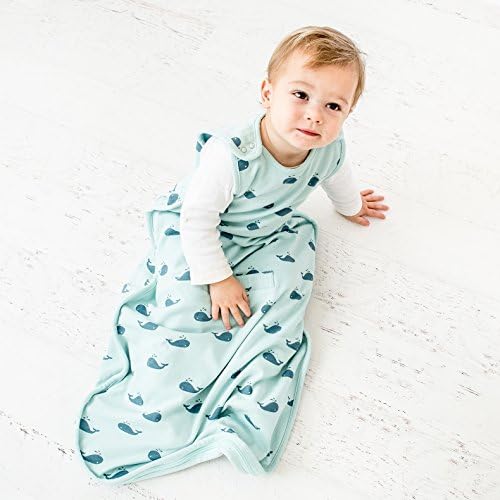 Woolino 4 Season Ultimate Baby Sleep Sack – Merino Wool Baby Sleeping Bag, Organic Cotton Outer, Temperature Regulating Wearable Blanket, All Season, 2 Months–2 Years - Whales