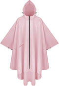 PTEROMY Hooded Rain Poncho for Adult with Pocket and Zipper, Waterproof Lightweight Raincoat for Men and Women