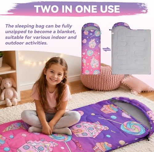 Kids Sleeping Bag for Camping, Lightweight 3 Season Cold Weather Warm Bag