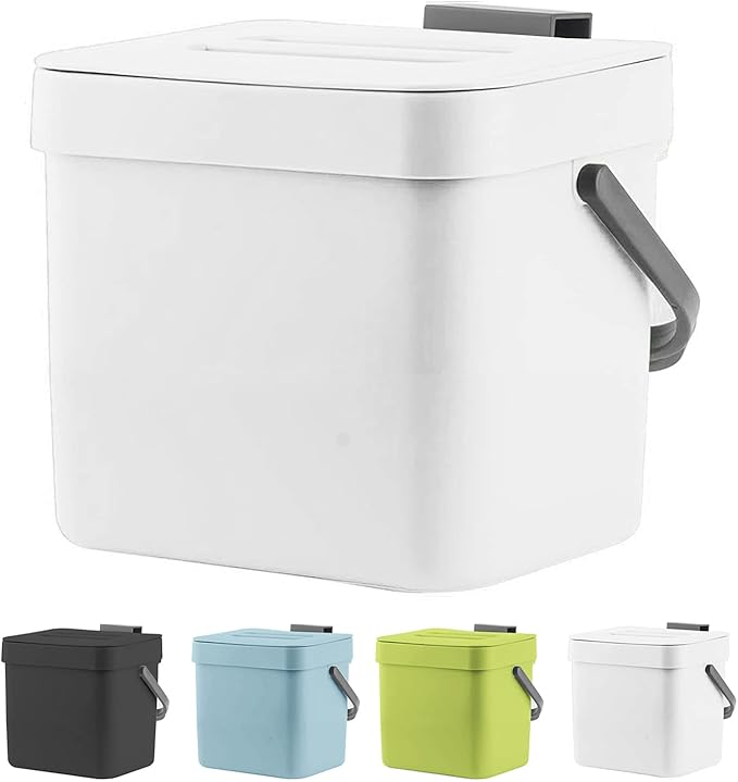 LALASTAR Trash Can with Lid, Wall-Mounted Under Sink Small Garbage Can for Kitchen, Bathroom, Hanging Plastic Trash Can, 1.8 Gallon, White