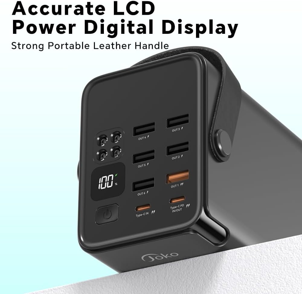 JOKO 70000mAh Power Bank High Capacity 20W PD 3.0 Fast Charging 22.5W Max Large Power Bank,7 Outputs 2 Inputs,LED Display,USB-C Battery Packs for iPhone, Samsung, Outdoors，Camping