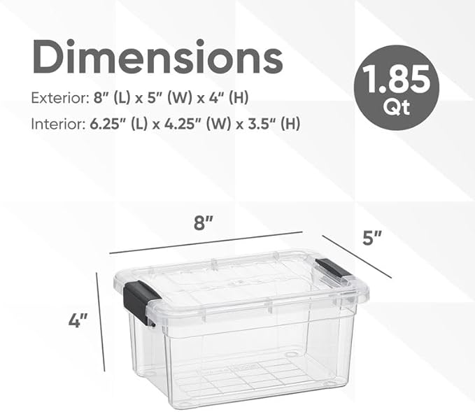 Superio Storage Bins with Lids- 2 Pack, 1.85 Qt Clear Boxes for Organizing, Stackable Plastic Containers- BPA Free, Non-Toxic, Odor Free, Organizer for Home, Office, Dorm