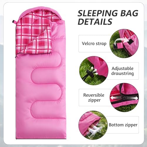 Uniqwamer Sleeping Bag for Adults Kids - 4 Seasons Cold & Warm Weather Flannel Camping Sleeping Bags, Lightweight & Waterproof 45°F Sleeping Bag for Camping Hiking Outdoor Travel