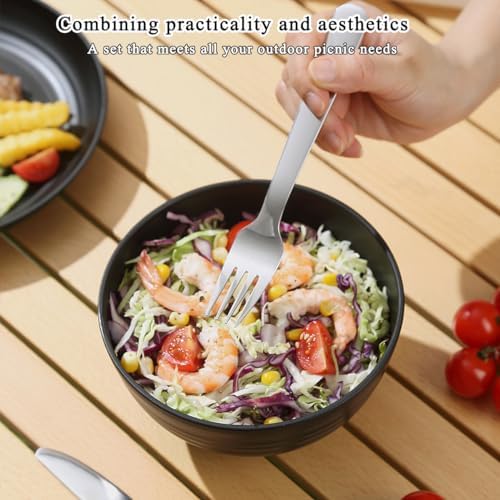 Camping Utensils, Reanea Camping Mess Kit for Travel, Camping, Picnic, Outdoor, Camping Gear Include Knife, Spoon, Fork Cutlery Set, Cup, Bowl, Plate, Camping Essentials for 1