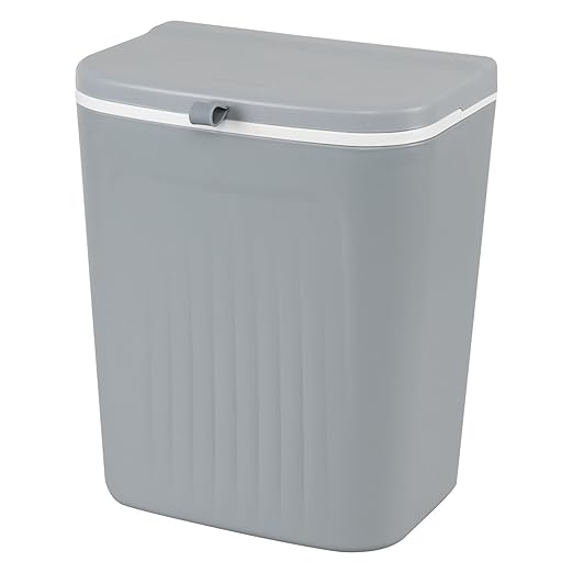 3.2 Gallon/12 L Wall Mounted Garbage Can, Hanging Cabinet Trash Can with Lid, Grey