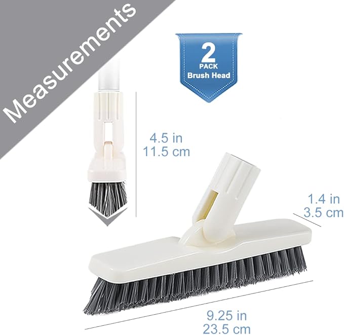 Grout Brush, Swivel Brush Head with Heavy Duty Stiff V-Shaped Bristles Cleans Shower, Corner, Tile and Narrow Space (2 Pack Refill Brush Head Only)
