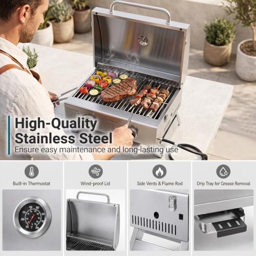 GIANTEX Portable Tabletop Propane Gas Grill with 2 Burners, 20,000 BTU