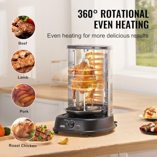 VEVOR Shawarma Grill Machine, Vertical Chicken Shawarma Cooker Machine Countertop, Electric Stainless Steel Broiler Gyro Rotisserie Oven Doner Kebab Machine, for Home Restaurant Kitchen Parties
