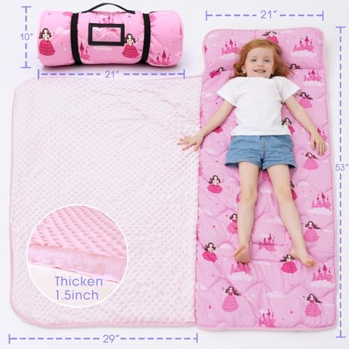 ACRABROS Toddler Nap Mat with Pillow and Blanket, Large Rolled Napping Mats,Slumber Bags for Boys Girls,Kids Sleeping Bag for Daycare, Preschool Travel