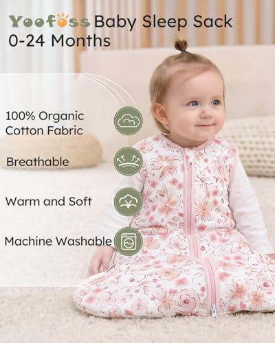 Yoofoss Baby Sleep Sack 0-6 Month 1.5TOG 100% Organic Cotton 2-Way Zipper