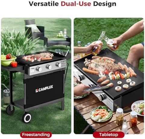 CAMPLUX Flat Top Griddle, Propane gas outdoor grill Griddle Cooking Station for Camping,BBQ,Tailgating or Picnicking, Stainless Steel, Silver, Black
