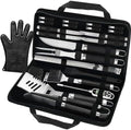 POLIGO 26 PCS BBQ Grill Accessories Stainless Steel BBQ Tools Grilling Tools Set with Storage Bag for Fathers Day Dads Birthday Presents - Camping Grill Utensils Set Ideal Grilling Gifts for Men Black