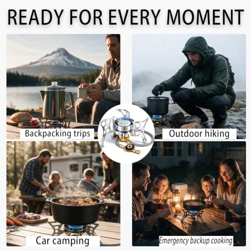 3900W Camping Backpacking Stove with Piezo Ignition, Fuel Canister Adapters